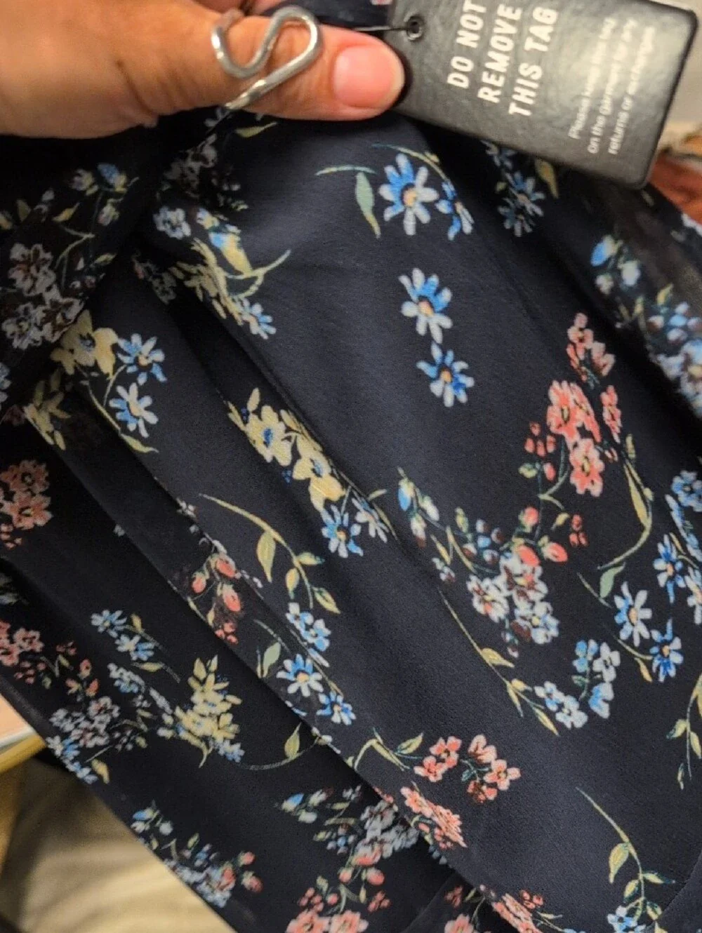 Express Navy Floral Tiered Dress with Delicate Blooms - Picture 5 of 8